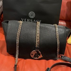 Versace black leather shoulder bag